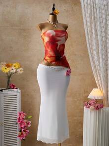 Zolique Yellow Floral Print Backless Cropped Camisole Top, Suitable For Beach Wear - Multicolor - View 6