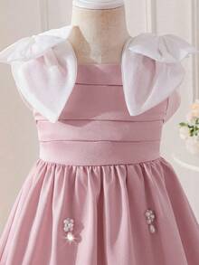 SHEIN 女童撞色编织3D蝴蝶结吊带连衣裙 - 淺粉色 - 查看 9