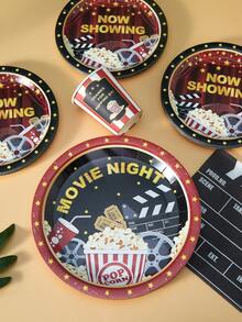 电影之夜、主题派对的一次性餐盘、餐巾纸和纸杯，适合25位客人。一次性纸盘和餐具，适用于生日、婚礼、派对和家庭野餐。 - 彩色 - 查看 4