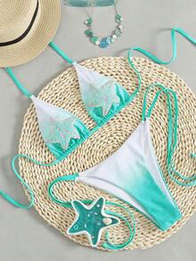 Swim Vcay 2pcs/Set New Gradient Print Triangle Halter Bikini With 3D Star Decor, Sexy & Elegant Swimwear For Beach, Pool Party, Summer Vacation - Multicolor - View 2