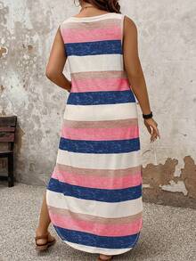EMERY ROSE Plus Size Women's Casual Striped Dress, Spring/Summer - Multicolor - View 2