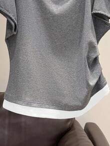 Áo thun ngắn tay nữ 2 trong 1 vai lệch, kiểu dáng 2 trong 1, thích hợp cho mùa hè. - Xám - Xem 4