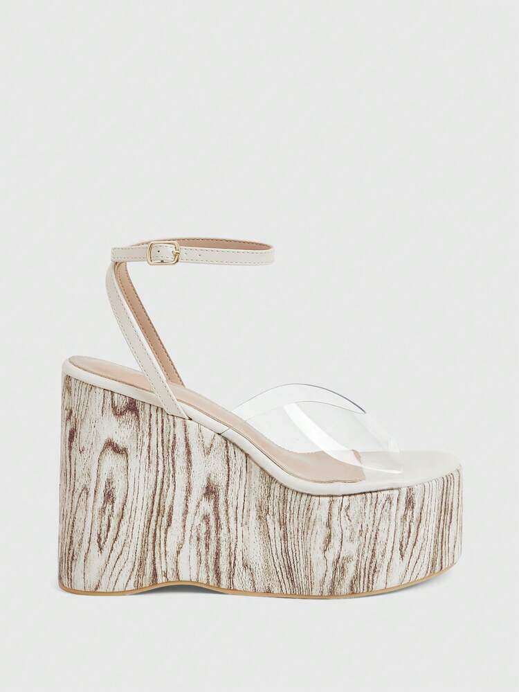 CUCCOO LuxiPop 1 Pair Women's Beige New Round Toe Thick Sole Elegant Sweet Romantic High Heel Shoes; Women's Genuine Leather Thick Sole High Heel Sandals, Fashion Footwear, Afternoon Tea, Date, Fashion Party, Workplace, Elegant Dress, Versatile All-Match Style, Suitable For Spring/Summer, Vacation Outfit, Travel Essential, 2000s Style