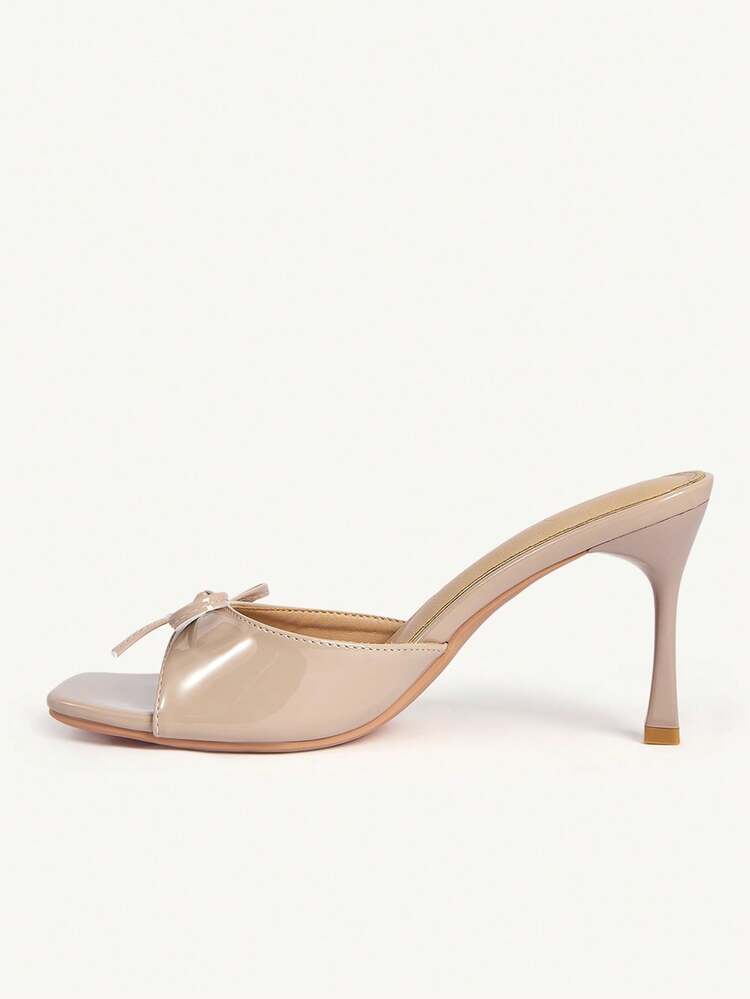 CUCCOO CHICEST Women Shoes Autumn Square Toe High Heel Sandals Women's Bow Accessories Attendance Wear Slip-On Stiletto Sandals Wedding Shoes Summer Shoes Bride Shoes