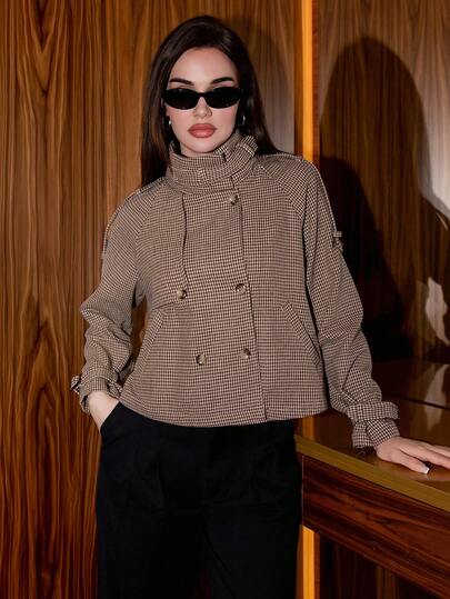 Bris Aura Women's Fall/Winter Fashion Chic Casual Loose Houndstooth Patterned Jacket,Women's Winter Jacket,Fall Clothes For Women,Cozy Fall And Winter Clothes For Women