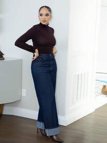 Melissa Matos 女士休闲新款时尚经典蓝色直筒牛仔裤，带口袋 - 寶藍色 - 查看 3