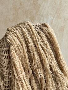 Soleia New Vacation Knit Halter Tie Rope Multi-Layer Tassel Mini Dress, Suitable For Party, Date, Valentine's Day, Easter, Carnival, Afternoon Tea, Beach Cruise, City Vacation, Autumn/Winter Layering - Khaki - View 8