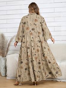 SHEIN CURVE+ Váy đi biển dáng rộng in họa tiết hoa cỡ lớn cho nữ, tay loe, trang phục đi biển/đồng quê/mùa hè/trang phục đi biển - Nhiều màu - Xem 2