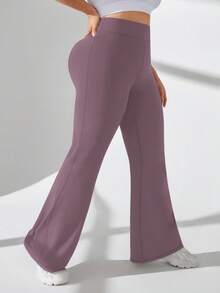 SHEIN Rhythm Era 大码女式高腰喇叭裤纯色运动裤 - Bold Plum - 查看 4