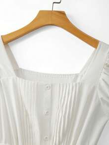 Đầm maxi dáng xòe, cổ vuông, tay ngắn, ôm eo, thanh lịch dành cho nữ, thích hợp mặc đi làm hàng ngày. - trắng - Xem 3