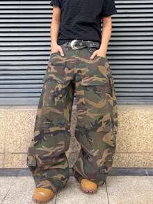 ROMWE MEN Street Life 男士时尚复古迷彩弯刀工装牛仔裤 - 軍綠色 - 查看 4