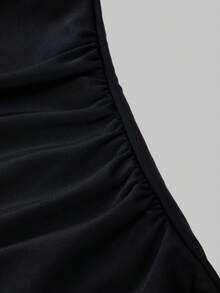 Swim Oasis Women's Black Elegant Ruched One-Piece Swimsuit With Coverup,Summer Beach Holiday Bathing Suit Set,Solid Color Metal Decor Boho Vacation Outfits,2026 - Black - View 9