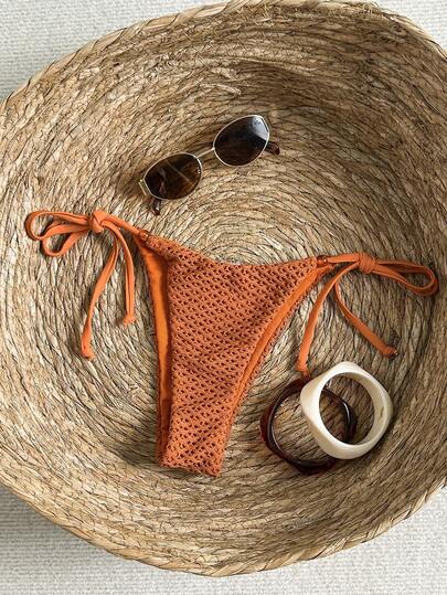 Swim Mod Women's Spring/Summer Jacquard Fabric Side Tie Beaded Bikini Bottom