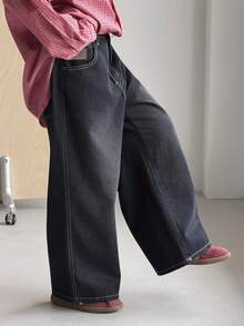 DAZY Quần jeans ống đứng dáng rộng cho bé trai tuổi teen, phong cách đường phố thường ngày cho mùa thu. - Rửa tối - Xem 6