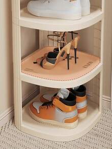 [Scandinavian INS Style] Multi-Layer Plastic Cream-Color Shoe Rack For Home Space Saving | Narrow Triangle Stackable Shoe Organizer Shelf For Entryway, Corners, Dorms | Bookshelf + Cosmetics & Kitchen Supplies Display Rack (Suitable For Small Spaces/Hallways/Foyers, With Adjustable Layers) - Multicolor - View 4