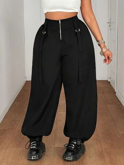 Maweii Pantalones cargo de verano de estilo deportivo casual para mujer de talla grande, pantalones negros con cordón