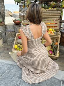 Serisse Women's Holiday Shirred Design Cap Sleeve Ruffle Hem Fashionable Dress - Multicolor - View 5