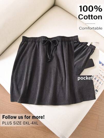 CosyJoli Plus Size Women Casual Mini Skirt With Pockets, Washed Denim Skirt, Casual Clothing For Women