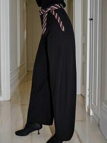 Bris Aura 2025 女士休闲黑色宽松喇叭裤配条纹腰带 - 黑色 - 查看 3