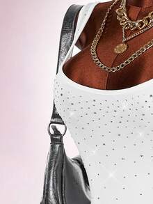 Amplova Women's Rhinestone Embellished Jumpsuit, Shiny Sparkly Backless Sexy Avant-Garde Party Jumpsuit Bodysuits For Ladies Body Fitting Dress Bodysuits For Women Tummy Control Club Outfits For Ladies - White - View 6