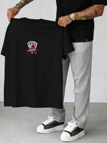 Manfinity Homme Men's Retro Street Poker Print T-Shirt - Black - View 2