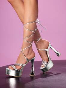 CUCCOO LuxiPop Sandalias de tacón alto para mujer, adecuadas para fiestas, citas, vida nocturna, regreso a la escuela, Halloween, fiestas de Navidad, etc. Zapatos de plataforma, color dorado - Plateado - Ver 5
