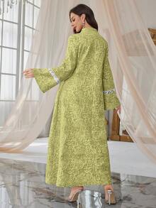 Al Najma Sequin Ribbon Tassel Jacquard Weave Dress - Green - View 2