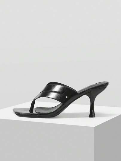 Mnmlis Light Luxury Black High Heel Sandals - Minimalist Style Square Head Strap Sandals - European And American Style Sexy High Heels - Spice Girl Style One-Word Strap High Heel Sandals - Party Banquet Gold High Heels - Workplace Commuter Square Head Sandals Women - Dating Wear Strap High Heels - Vacation Photo Fashion Sandals, High Heel Sandals, Square Head Strap High Heels - Wide Feet Friendly One-Word Strap Sandals Women 2025 Summer New White Sandals - Internet Celebrities Same Square Head Strap Hi