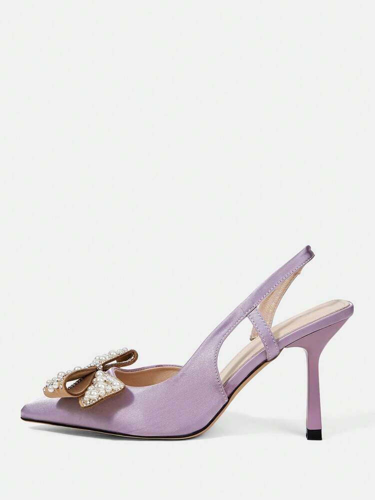 CUCCOO HITCHD Women's High Heel Pumps, Elegant And Noble Pointed Toe With Crystal Bowknot, Light Purple Satin Wedding Bridal Shoes, Bridesmaid Shoes, Party Shoes