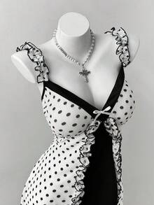 Sunspun Rochie de damă la modă, cu buline și volane, mărime plus, model damă - Alb-negru - Vizualizare 3