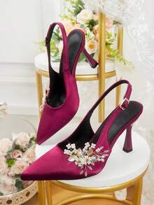 CUCCOO HITCHD Women's New Bride Spring New Style Thin Heel Outdoor Elegant Wedding Dress Red High Heels - Burgundy - View 6