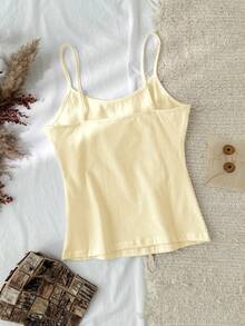Tseoso Light Apricot Casual Minimalist Women Tank Top, 95% Cotton,Summer Top - Apricot - View 2