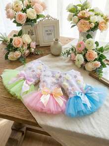 PETSIN 狗狗服装、猫咪服装、动物裙装、宠物春夏新品系列、幼犬连衣裙、公主风百搭连衣裙、条纹印花、小型动物服装、清凉防晒霜 - 彩色 - 查看 3