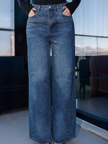 Bris Aura 休闲漂白炫彩阔腿牛仔裤 - 藍色 - 查看 4