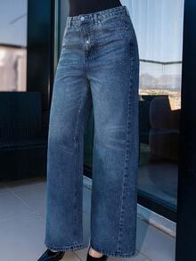 Bris Aura 休闲漂白炫彩阔腿牛仔裤 - 藍色 - 查看 6