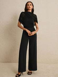 Poéselle 女士不对称褶皱黑色连体裤 - 黑色 - 查看 8