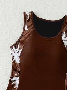 Swim Lushoire Set Pakaian Renang Pantai Wanita Model Terbaru dengan Motif Cetak yang Melangsingkan - Coffee Brown - View 5