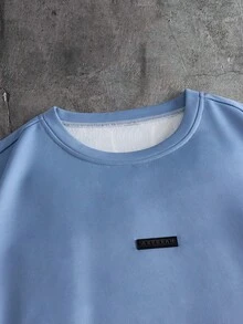 AXEPEAK 男士夏季休闲复古美式自由女神像字母印花短袖T恤 - 藍色 - 查看 5