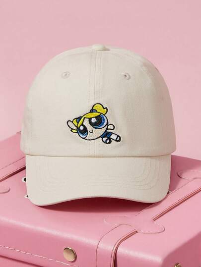 THE POWERPUFF GIRLS X SHEIN Upgraded Version Of Cute Cartoon Bubbles White Sun-Protective Baseball Cap For Children Kids Girls, Breathable, Soft, Comfortable, Suitable For Travel And Outdoor Activities