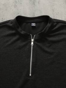 ROMWE MEN Camiseta de manga corta con media cartera con cremallera y lavado holgado para hombre - Negro - Ver 2