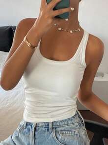 Top de tirantes ajustado de unicolor para vacaciones de verano - Blanco - Ver 7