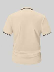 Manfinity Dauomo 男士米色與黑色馬匹印花 米色夏季休閒高爾夫商務 Polo 衫 日常必備 度假約會穿搭 吸睛設計 - 紅色 - 查看 2