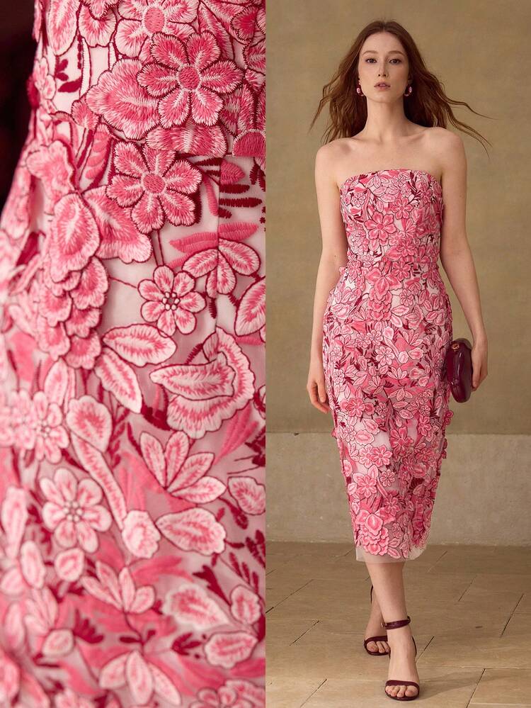 WOMEN'S EMBROIDERED FLORAL MIDI DRESS, CASUAL & DATE WEAR, SPRING/SUMMER