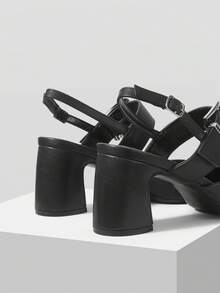 Mnmlis Women's Pointed Toe Buckle Design Fashion High Heel Mules - Black - View 4