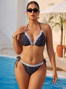 Swim Mod Plus Size Women 2pcs Floral Print Spaghetti Strap Halter Ruffled Sexy Beach Vacation Bikini Swimwear - Multicolor - View 4