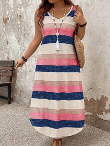 EMERY ROSE Plus Size Women's Casual Striped Dress, Spring/Summer - Multicolor - View 3