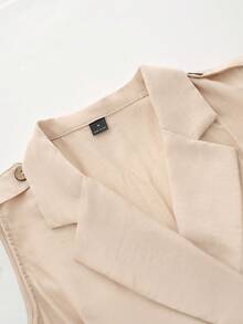 Aalyst Đầm maxi nữ mùa xuân/hè thanh lịch, sang trọng, thiết kế tối giản, phong cách bohemian thường ngày, thích hợp đi nghỉ mát/công sở, kiểu dáng cổ điển, chất liệu vải mềm mại, màu trơn, cổ bẻ, gấu váy xếp ly, cúc trang trí bằng gỗ, eo chun, dáng chữ A không tay. - Màu Hồng baby - Xem 4