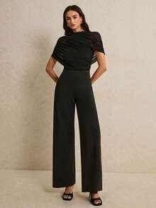 Poéselle 女士不对称褶皱黑色连体裤 - 黑色 - 查看 5