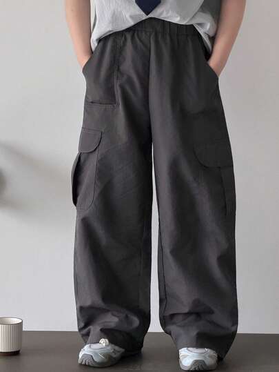 DAZY بناطيل كاجوال بجيوب للأولاد المراهقين بلون أحادي