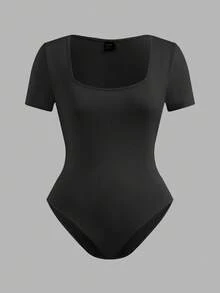 SHEIN EZwear 3件套加大码休闲简约方领短袖连体衣，适合春夏穿着 - 彩色 - 查看 5